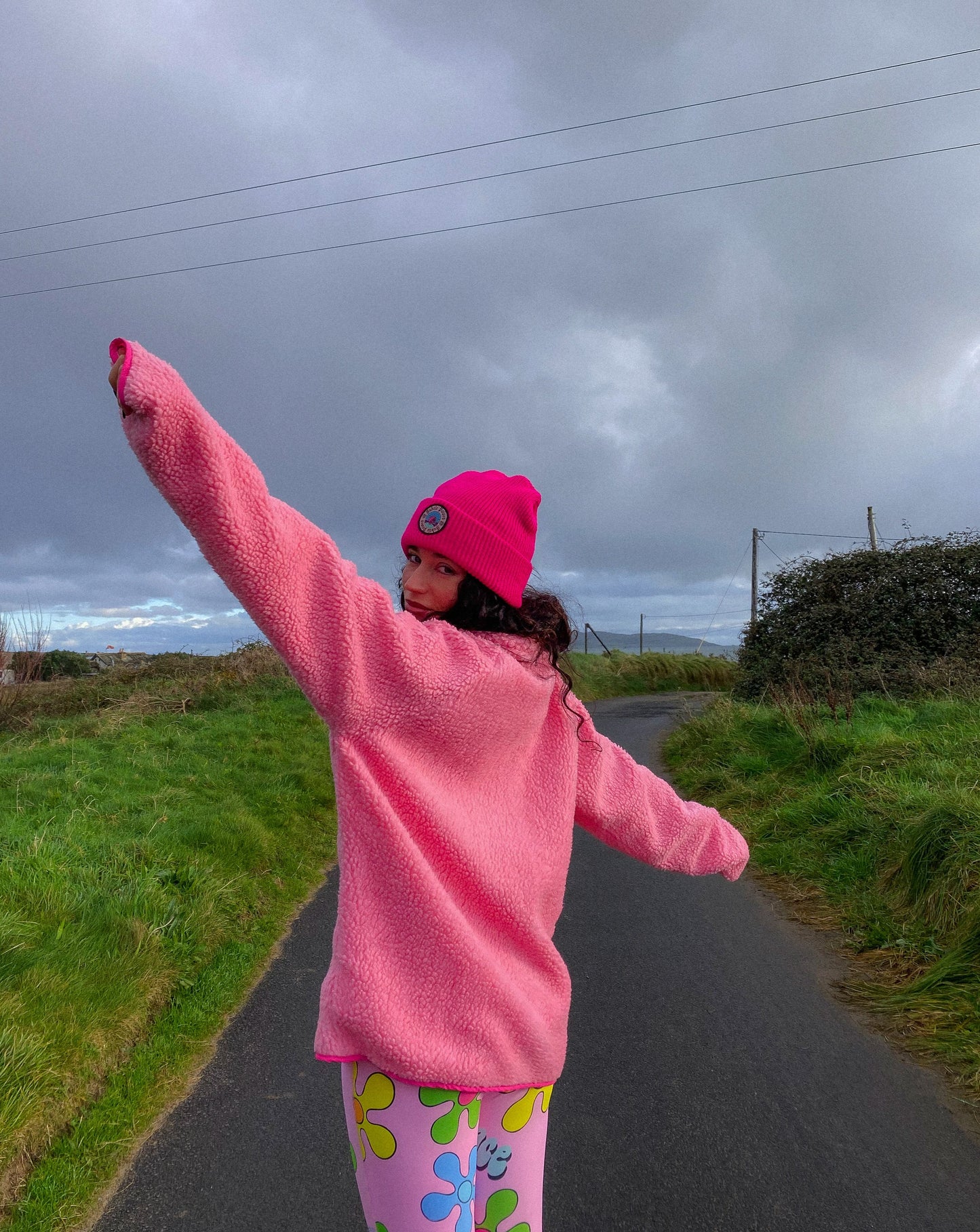 Candyfloss Pink Fleece with Yellow pockets and zips