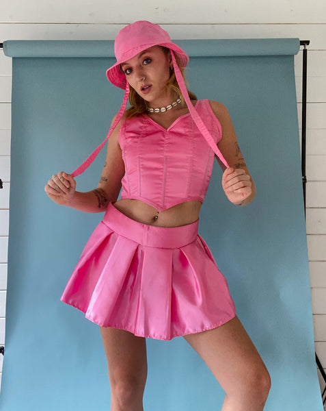 Subtle Poison Pink Satin Rollerskate festival Skirt