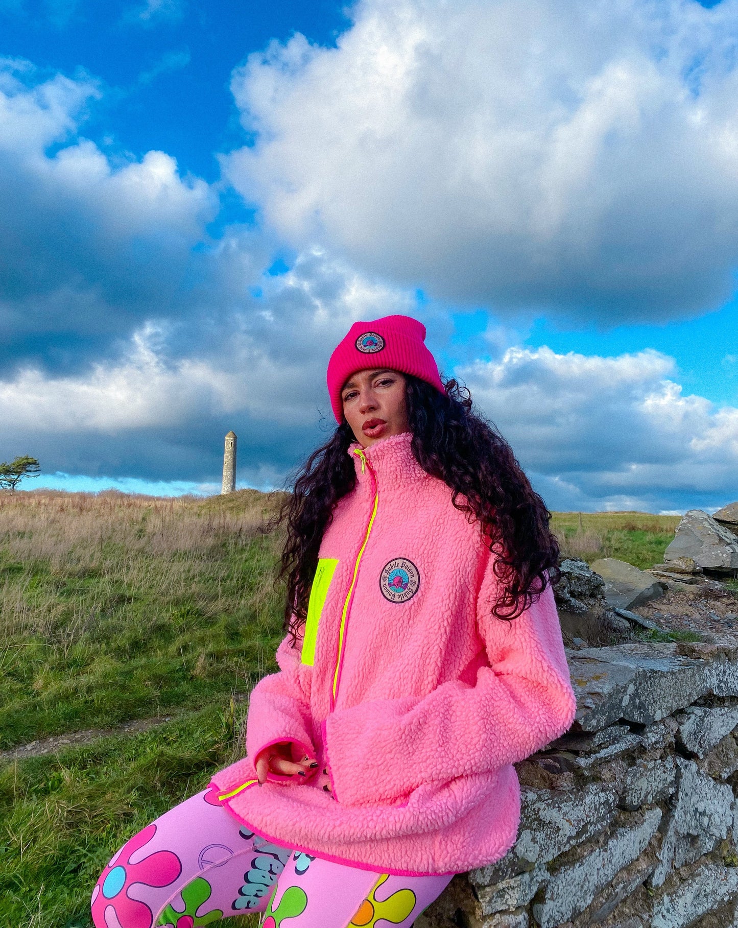 Candyfloss Pink Fleece with Yellow pockets and zips