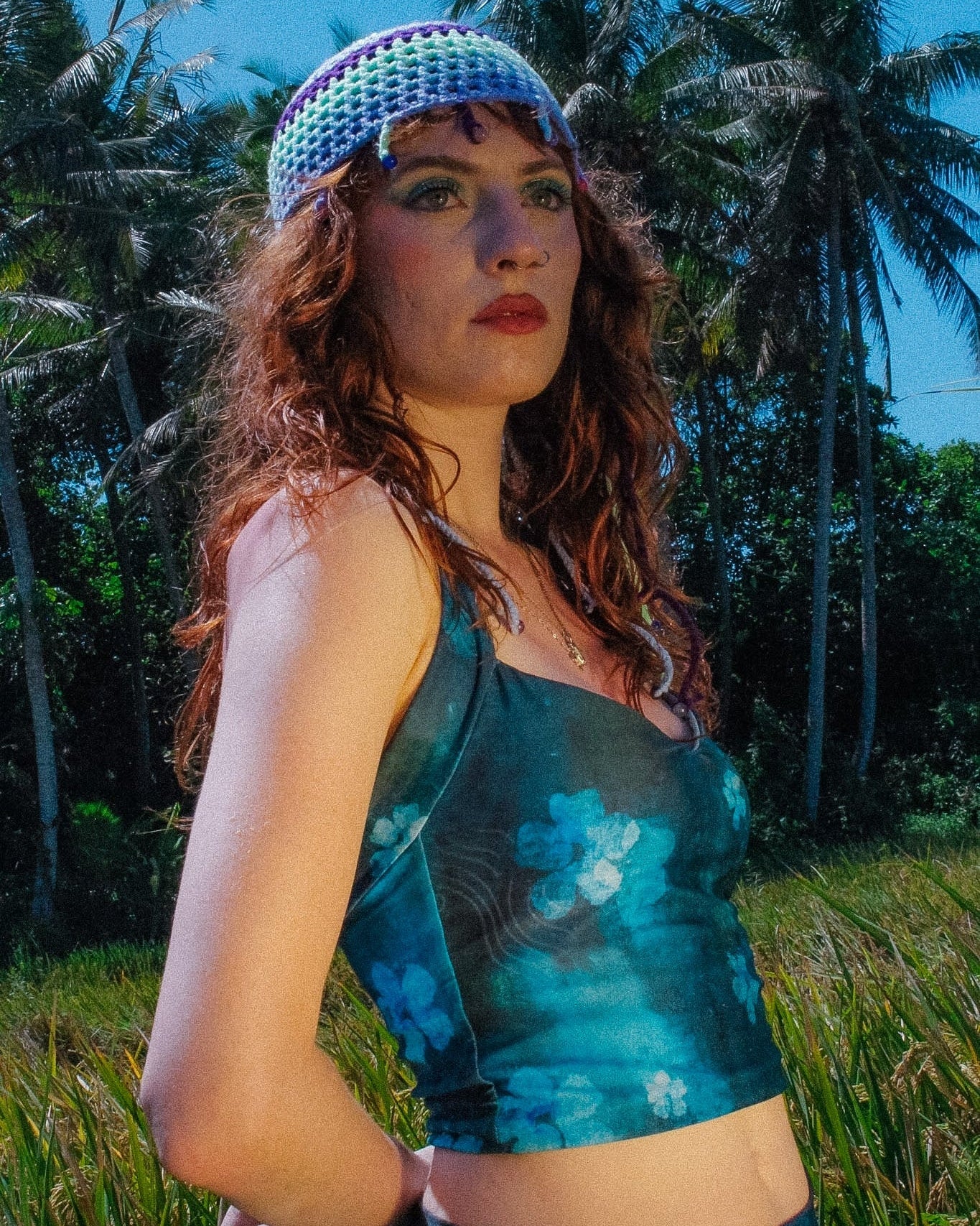 Loinnir - Ocean Blue & Sage Green Reversible Halter Neck Top (Pre-Order)