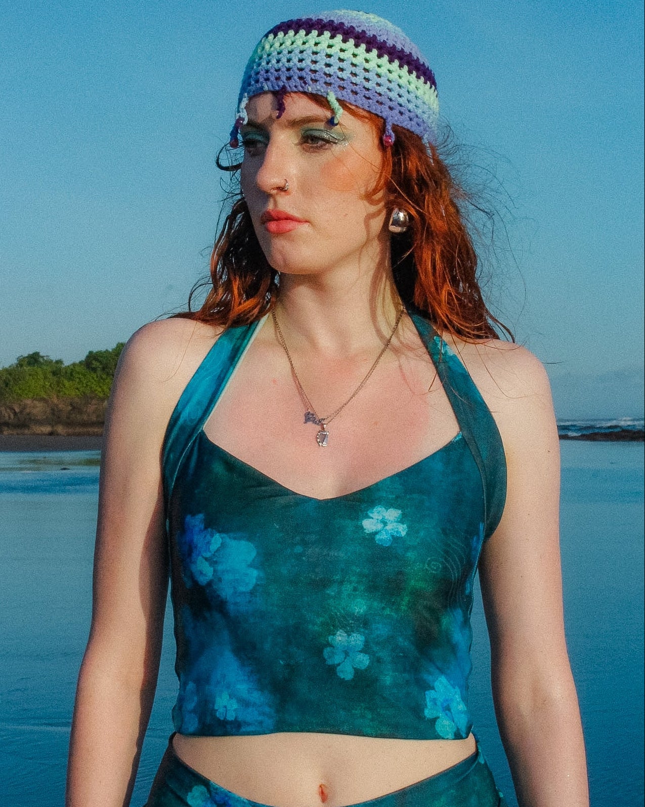 Loinnir - Ocean Blue & Sage Green Reversible Halter Neck Top (Pre-Order)