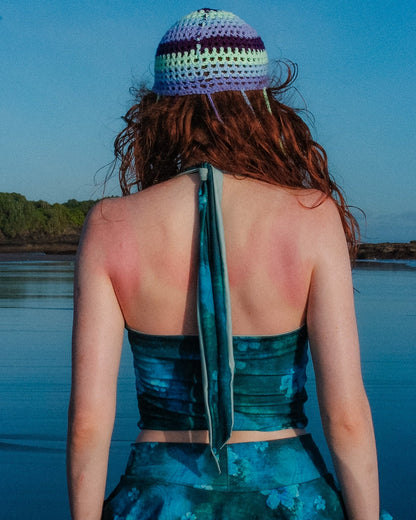 Loinnir - Ocean Blue & Sage Green Reversible Halter Neck Top (Pre-Order)