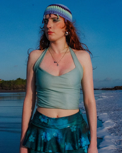 Loinnir - Ocean Blue & Sage Green Reversible Halter Neck Top (Pre-Order)