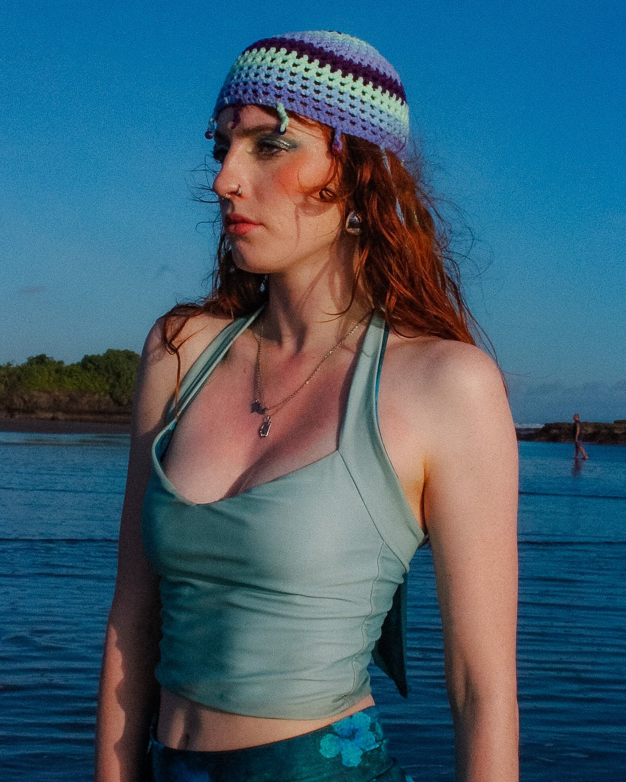 Loinnir - Ocean Blue & Sage Green Reversible Halter Neck Top (Pre-Order)