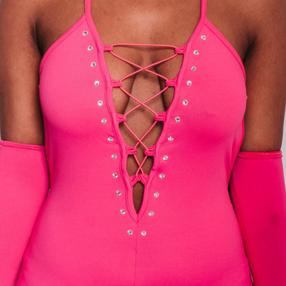 Subtle Poison Pink Rollerskate disco Jumpsuit 