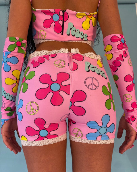 Subtle Poison Pink floral festival shorts 