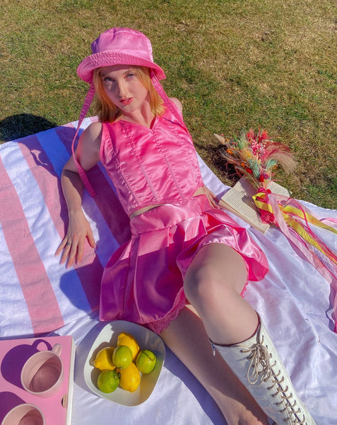 Subtle Poison Pink Satin Rollerskate festival Skirt