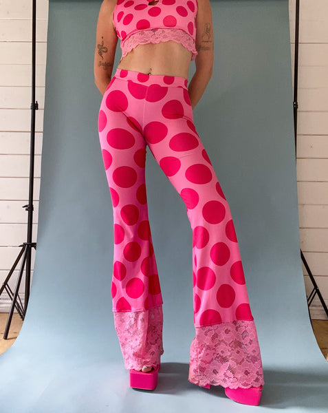 Subtle Poison Pink Polka Dot Rollerskate Flared pants 