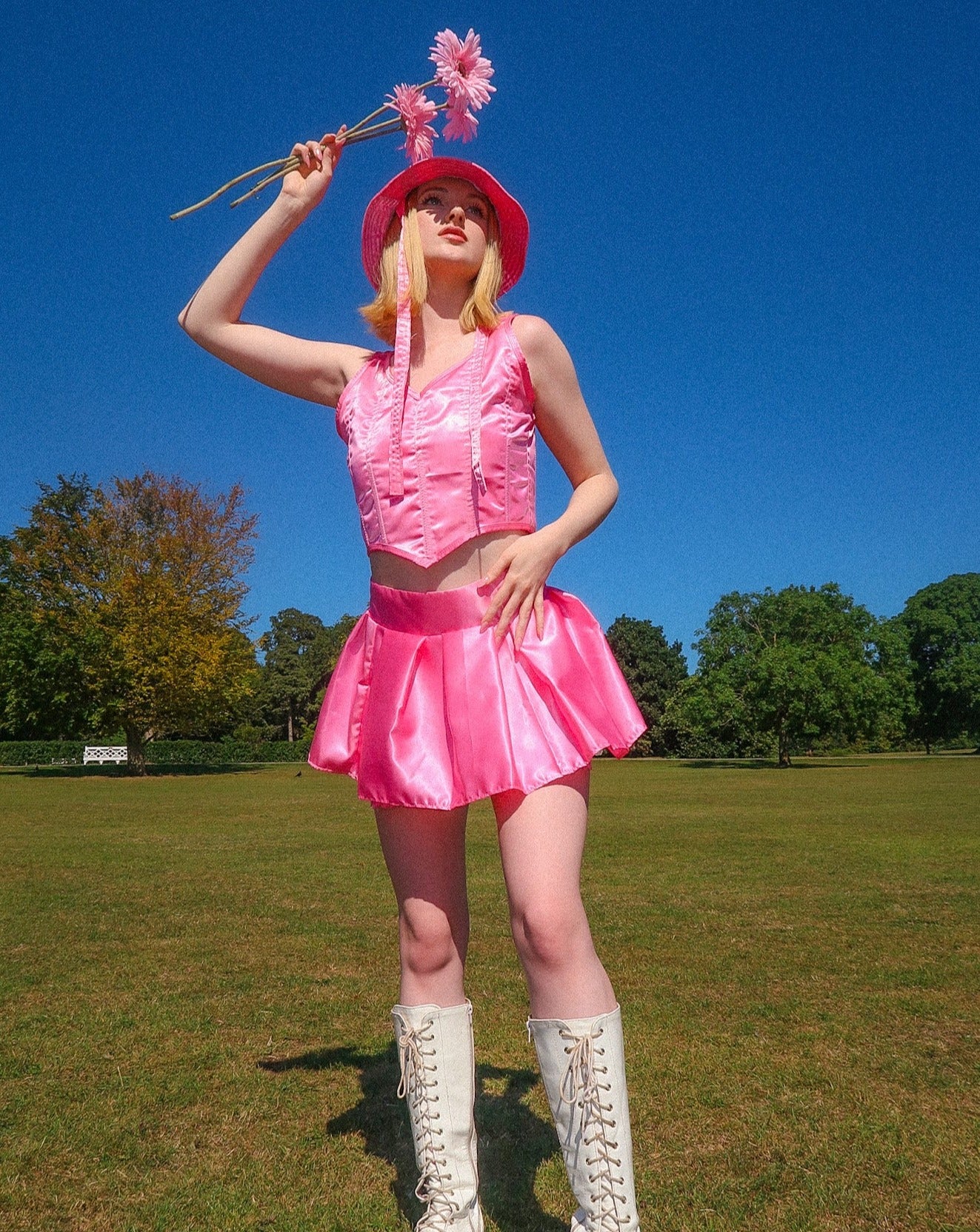 Subtle Poison Pink Satin Rollerskate festival Skirt 